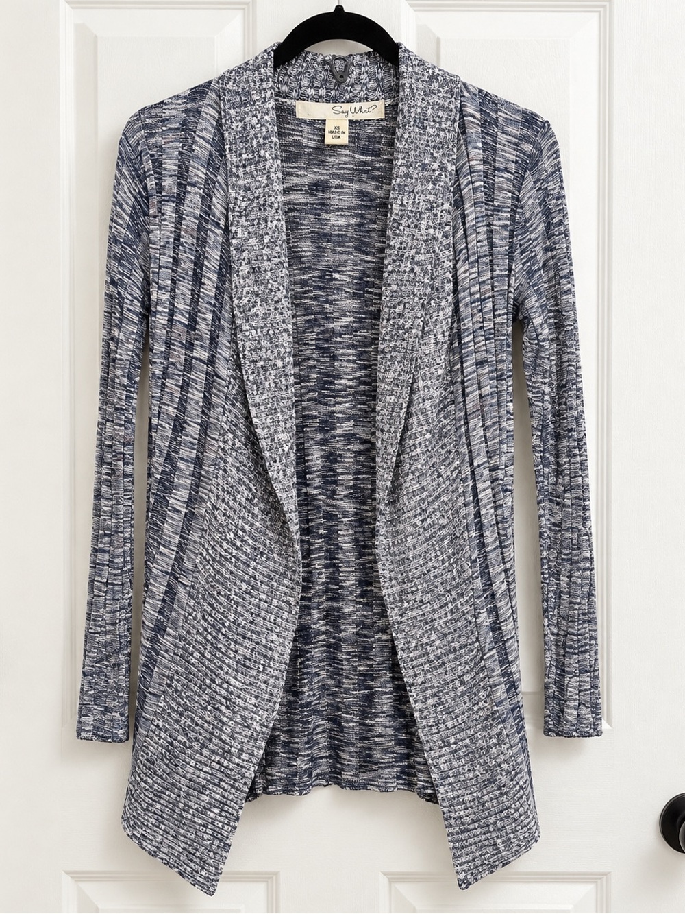 Say What Blue Gray Knit Open Cardigan XS Made in USA Duster Sweater
